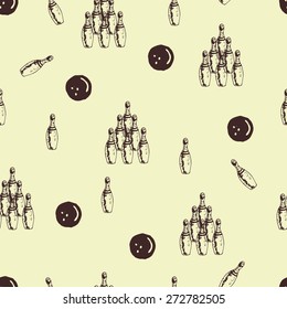 hand drawn bowling seamless pattern