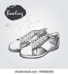 Hand drawn Bowling shoes sketch isolated on white background. Sport items in sketch style, vector illustration.