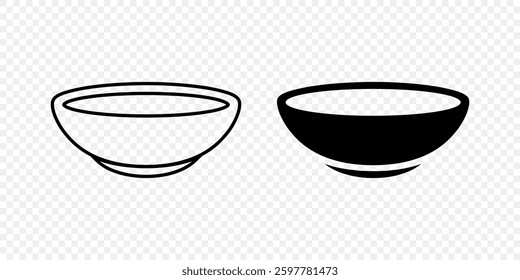 Hand Drawn Bowls Vector Set. Sketch and Silhouette Style Kitchenware. Empty and Full Bowls Illustration. Traditional Ceramic and Wooden Bowl Design for Cooking, Food and Tableware