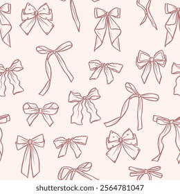 Hand drawn bows background. Whimsical illustration