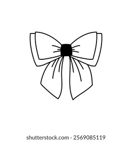Hand Drawn bows. Black simple Doodle ribbon. Bows on a white isolated background. Vector illustration of black ribbon