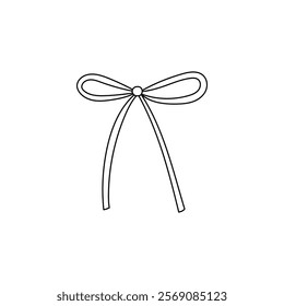Hand Drawn bows. Black simple Doodle ribbon. Bows on a white isolated background. Vector illustration of black ribbon