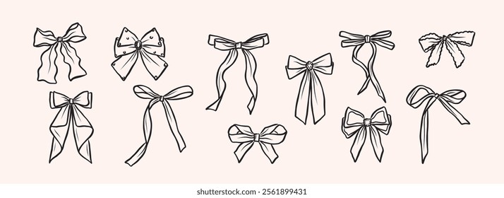 Hand drawn bows collection. Whimsical illustration