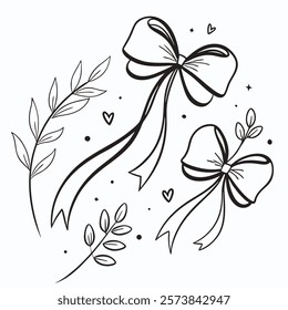 hand drawn bows delicate line art sketchy style 
