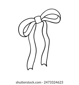 Hand drawn bows doodle element. pen pencil drawing sketches of decorative birthday holiday ribbons isolated on white background. Illustration of wedding celebration decoration symbol.