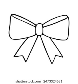 Hand drawn bows doodle element. pen pencil drawing sketches of decorative birthday holiday ribbons isolated on white background. Illustration of wedding celebration decoration symbol.
