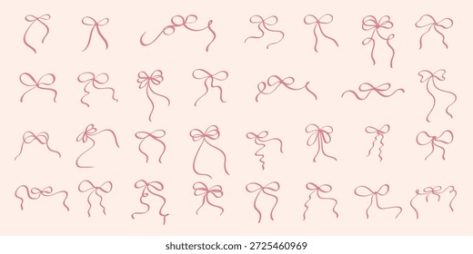 Conjunto de doodle de arcos dibujados a mano. Colección de arcos de cintas decorativas de vacaciones de cumpleaños Ilustración de símbolo de decoración de celebración de bodas