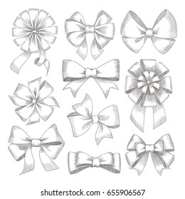 Hand drawn bows illustration. Different types and forms. Good for invitations, greeting cards, posters, prints. Eps10 vector.