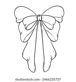 hand drawn bows and ribbons in line style, doodle line beautiful bow. Decorative holiday symbols for birthday, wedding celebration decoration. Vector illustration