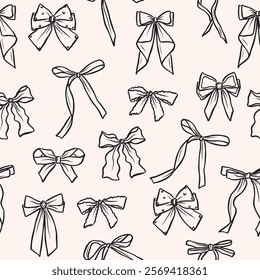 Hand drawn bows seamless pattern. Whimsical illustration