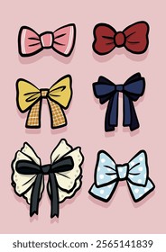 hand drawn bowtie ribbons, hair ribbons, girls  accessories vector