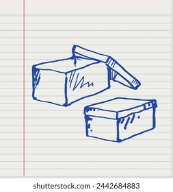 Hand drawn of box , Vector illustration on white paper background.