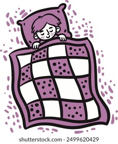 Hand Drawn boy asleep under a blanket
