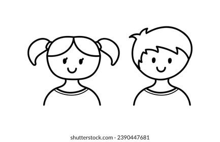 hand drawn of boy and girl face characters with cute and adorable faces