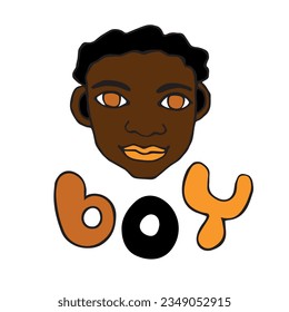 Cabeza dibujada a mano, chico de la cara con dibujos animados estilo plano. Ilustración bonita de color vectorial, clipart.