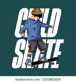 Hand drawn boy skate cartoon comic illustration