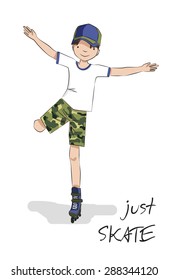 Hand drawn boy skating on roller skates