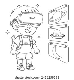 Handgezeichneter Junge mit Virtual-Reality-Malbuch-Illustration