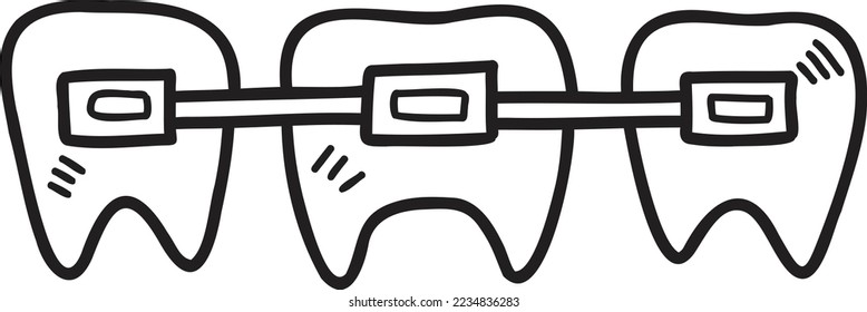 Dibujo manual e ilustración de dientes aislados en el fondo