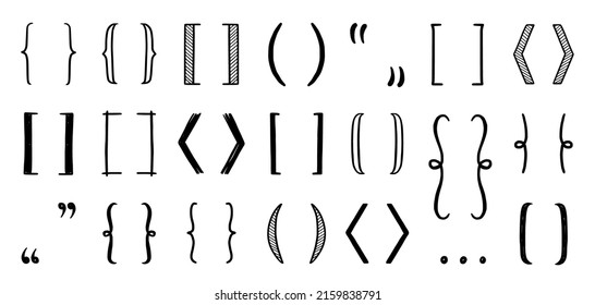 Hand drawn bracket, parenthesis element. Doodle sketch bracket for text, qoute decoration. Line, curly parenthesis shape. Vector illustration.