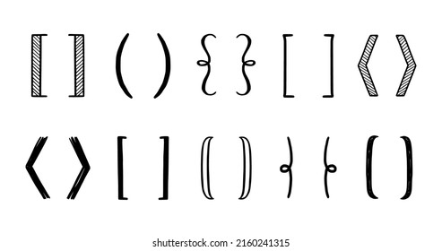 Hand Drawn Bracket, Parenthesis Element. Doodle Sketch Bracket For Text, Qoute Decoration. Line, Curly Parenthesis Shape. Vector Illustration.