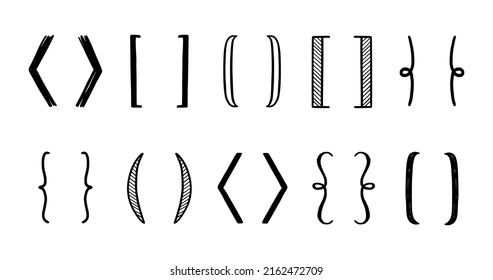 Hand drawn bracket, parenthesis element. Doodle sketch bracket for text, qoute decoration. Line, curly parenthesis shape. Vector illustration.