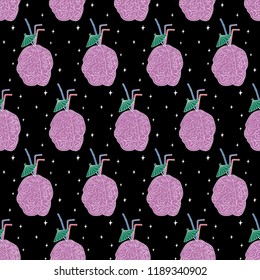 Hand Drawn brain with a cocktail card. Illustrations Drawing Vector Sketch for textile, print, postcard, text, invitation, poster, background, book, t-shirt, wallpaper
