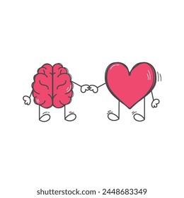 Hand Drawn Brain And Heart Icon Vector Design.