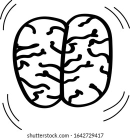 Hand Drawn Brain Isolated on White Background. Vector illustration. Doodle style