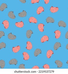 hand drawn brain on a blue background. seamless patterns.
