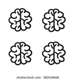 Hand drawn brain set vector icon symbol illustration black lines on white
