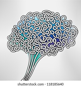 Hand Drawn Brain, a thinking human concept,  EPS10 Vector background