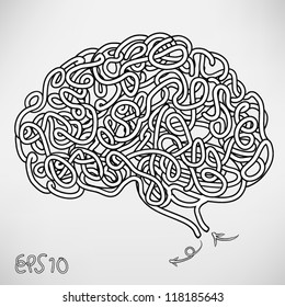 Hand Drawn Brain, a thinking human concept,  EPS10 Vector background