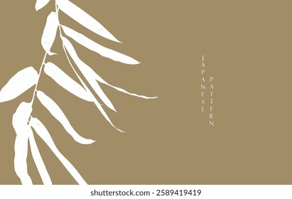 Hand drawn branch of bamboo branch of leaf with Japanese pattern vector. Oriental decoration with logo design, flyer or presentation in vintage style.