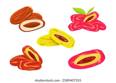 Hand drawn Branch of Dates Fruit Cartoon Icon for Iftar, Ramadan Kareem, Element Decoration Banner Isolated on White Background