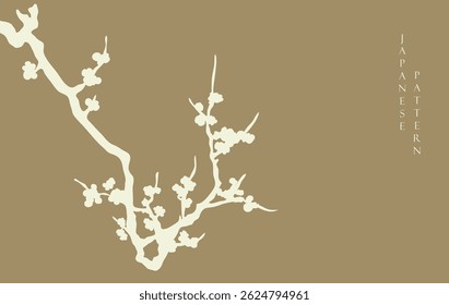 Ramo desenhado à mão da flor com vetor de padrão japonês. Decoração oriental com design de logotipo, folheto ou apresentação em estilo vintage.