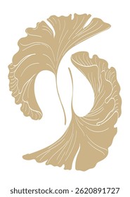 Hand drawn branch of ginkgo leaf with Japanese pattern vector. Oriental decoration with logo design, flyer or presentation in vintage style.