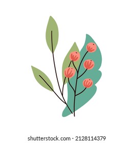 Hand drawn branch with leaves. Floral leaf element isolated. Print, poster design. Vector illustration