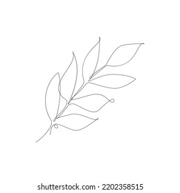 Hand drawn branch with leaves. One line drawing plants. Botanical leaves Continuous line art. Vector illustration