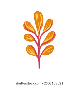 Hand drawn branch with yellow leaves. Simple design. Flat vector illustration. Icon. plant