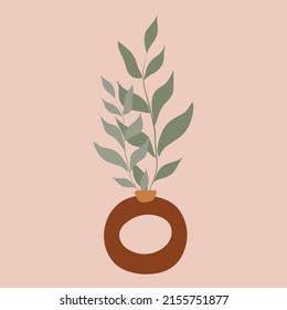Hand Drawn Branches in Decorative Circle Vase, Premium Vector