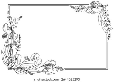 Ramas dibujadas a mano de diferentes plantas con hojas y flores. Plantilla de diseño de Vector para postal, póster, tarjeta de visita, volante, revista, publicación de redes sociales, Anuncio, invitación de boda