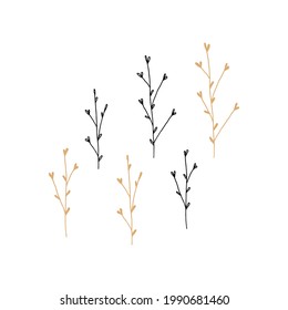 Hand drawn branches with leaves. Floral icons, vector minimalistic graphics. For branding and business identity, social media clipart. Simple elegant illustration, isolated objects.