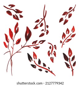 Handgezeichnete Zweige und Blätter. Gouache