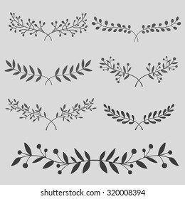 Hand drawn branches with leaves ink black