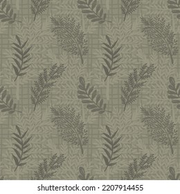 Ramas dibujadas a mano con hojas sobre fondo orgánico, patrón sin costura vectorial Para telas, ropa, decoración, decoración, tarjetas y plantillas, papel envolvente, huellas para niños.
