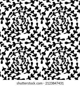 hand drawn branches with leaves seamless pattern of abstract botanical elements