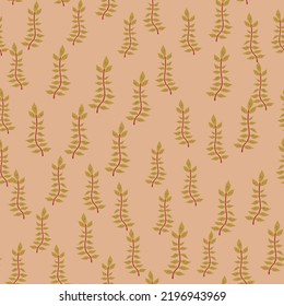 Hand drawn branches with leaves seamless pattern. Simple organic background. Decorative forest leaf endless wallpaper. Design for fabric, textile print, wrapping, cover. Vector illustration.