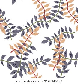 Hand drawn branches with leaves seamless pattern. Simple organic background. Decorative forest leaf endless wallpaper. Design for fabric, textile print, wrapping, cover. Vector illustration.