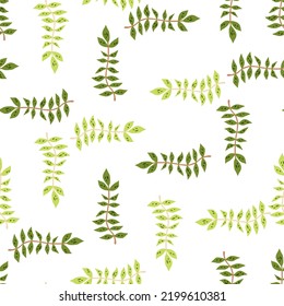 Hand drawn branches with leaves seamless pattern. Simple organic background. Decorative forest leaf endless wallpaper. Design for fabric, textile print, wrapping, cover. Vector illustration.